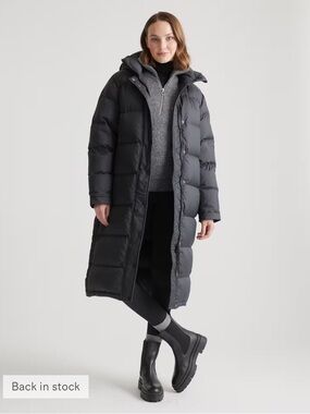 QUINCE NWT Responsible Down Quilted Puffer Hooded Long Jacket Black XS